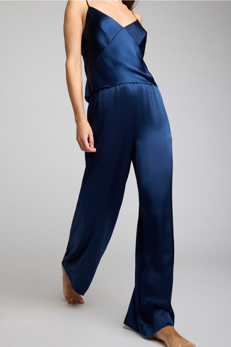 Eclipse Washable Silk Track Pant, Alternate, color, Navy