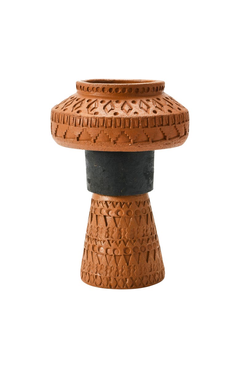 Storied Home Handmade Debossed Terra-cotta Vase, Terra-cotta Color & Black, Main, color, Terracotta