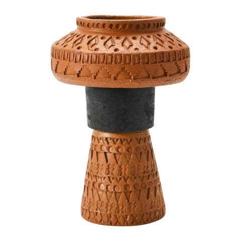 Handmade Debossed Terra-cotta Vase, Terra-cotta Color & Black