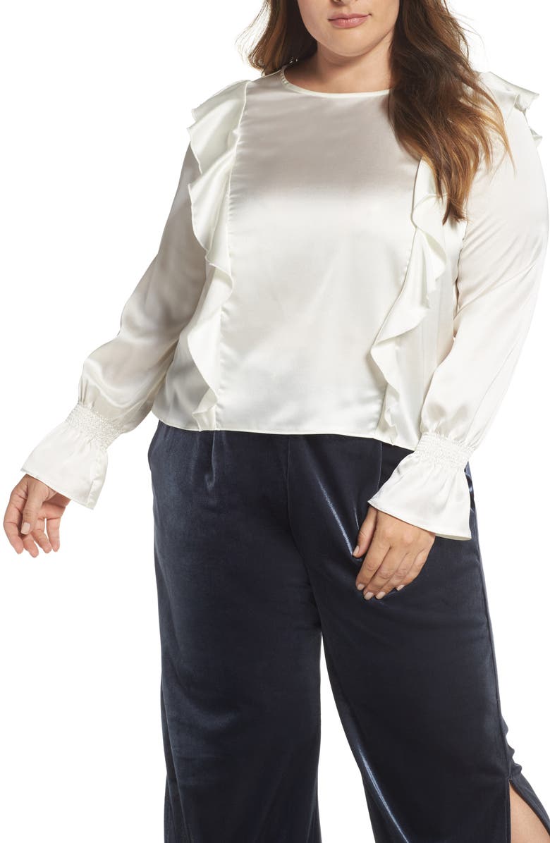 ELVI Satin Ruffle Top, Main, color, 