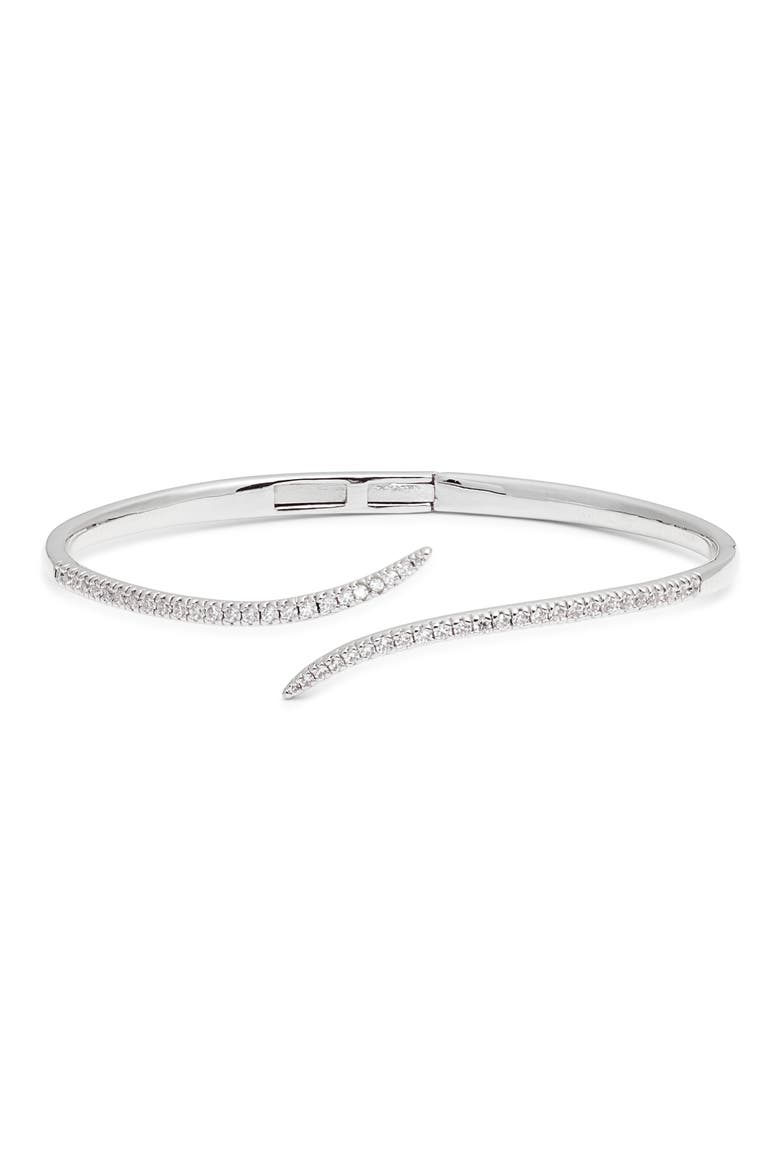 Cubic Zirconia Bypass Cuff Bracelet, Main, color, CLEAR- SILVER