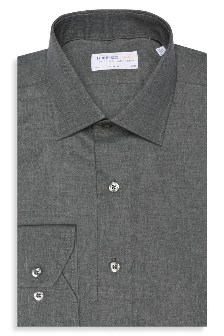 Trim Fit Heathered Solid Dress Shirt, Alternate, color, SMOKE