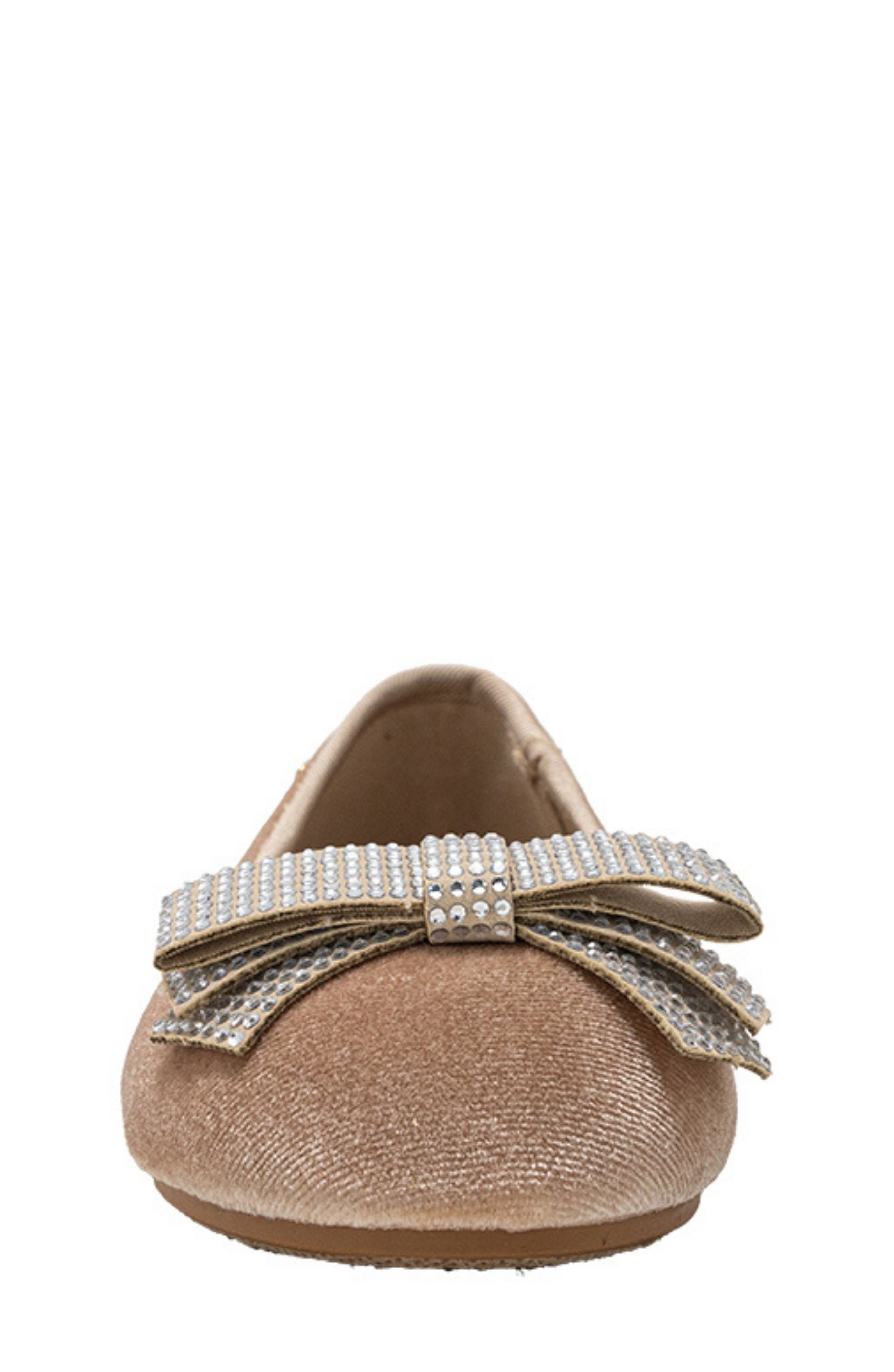 bebe Kids' Embellished Bow Ballet Flat, Alternate, color, Taupe