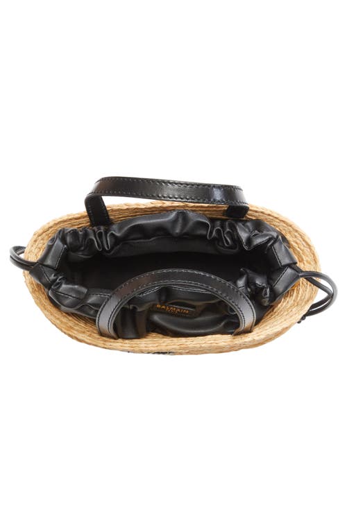 Balmain Shuffle Mini Top-handle Bag In Raffia And Calfskin In Black