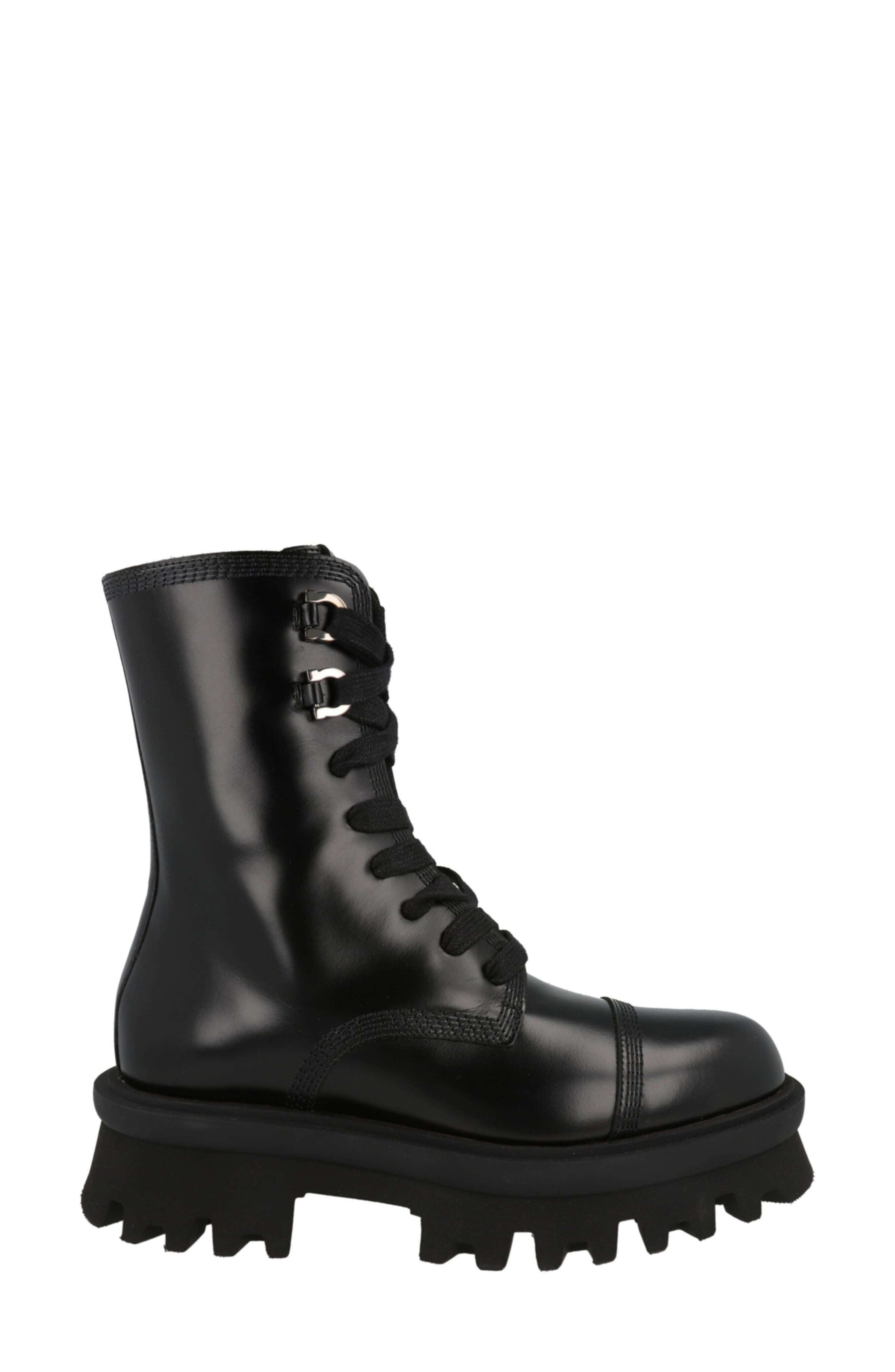 FERRAGAMO Kira Leather Lug Boot, Alternate, color, Black