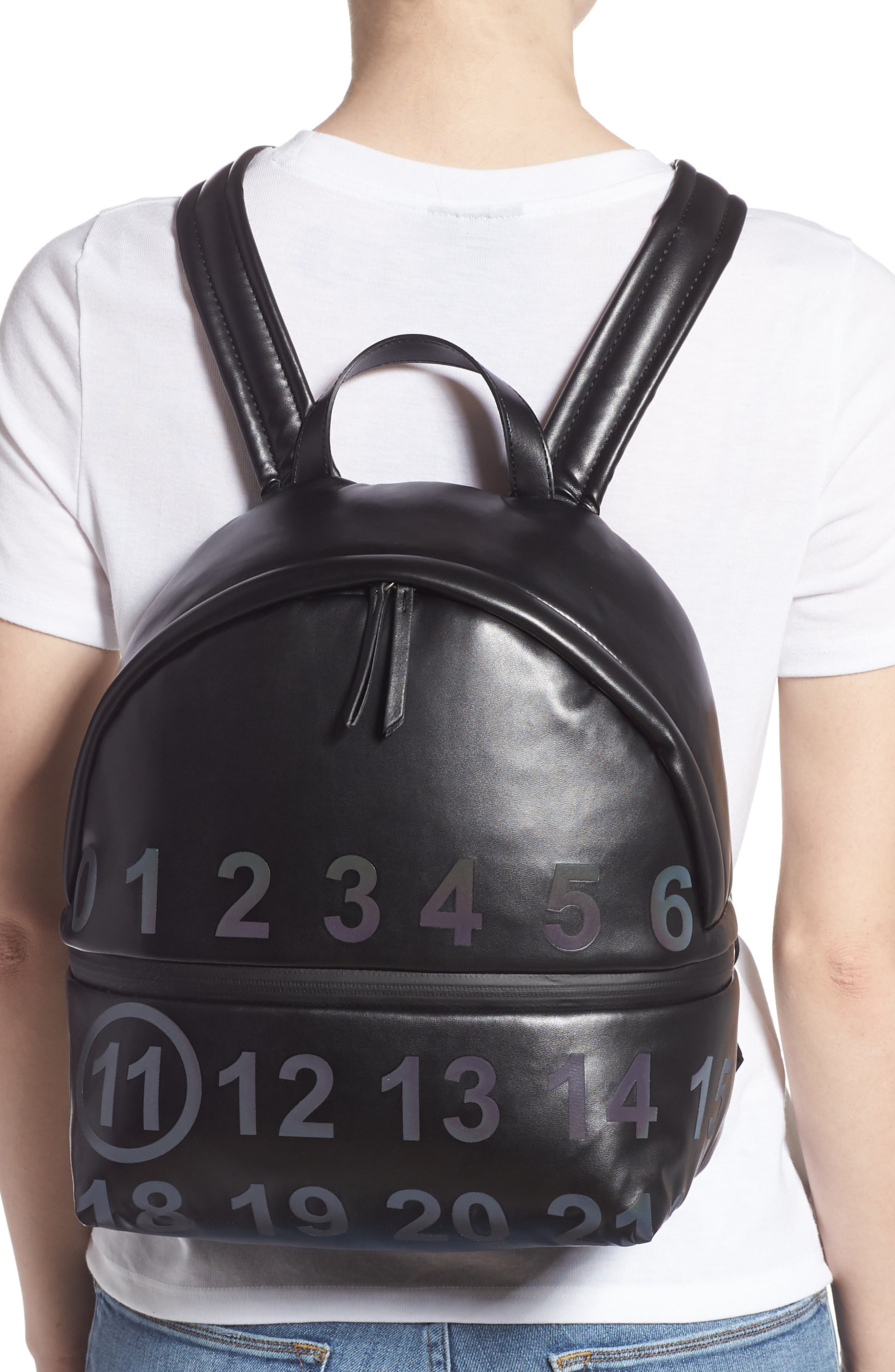 Maison Margiela Medium Number Print Faux Leather Backpack, Alternate, color, 