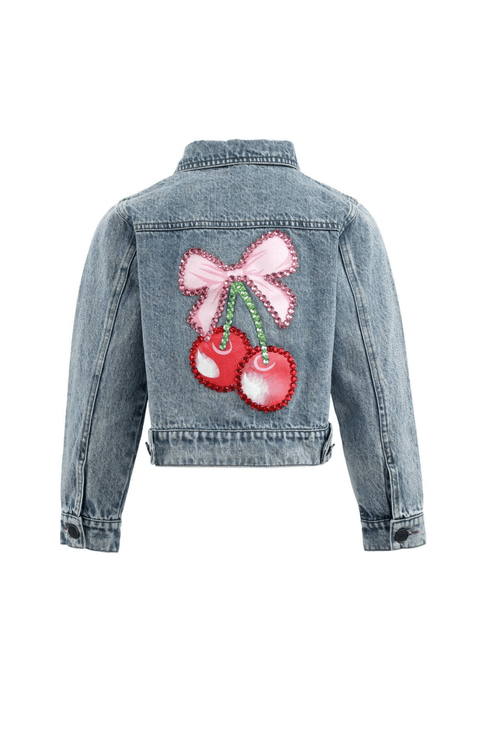 Crystal Cherry Bow Denim Jacket