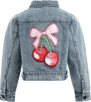 Lola + The Boys Crystal Cherry Bow Denim Jacket