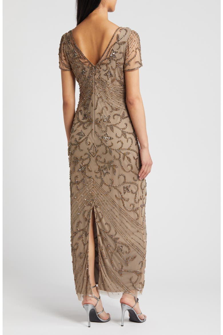 Beaded Mesh Column Gown, Alternate, color, OYSTER