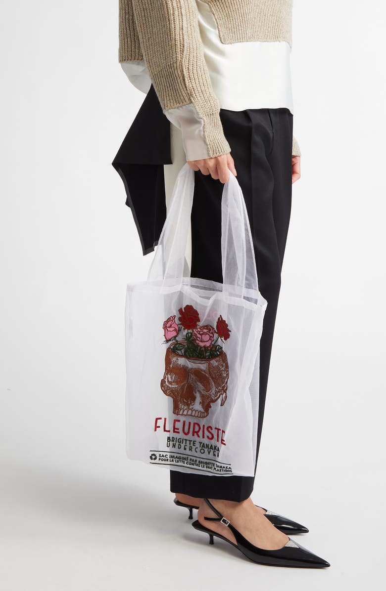 Undercover x Brigitte Tanaka Flower Skull Embroidered Organza Tote, Alternate, color,