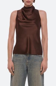 Helmut Lang Silk Satin Draped Tank