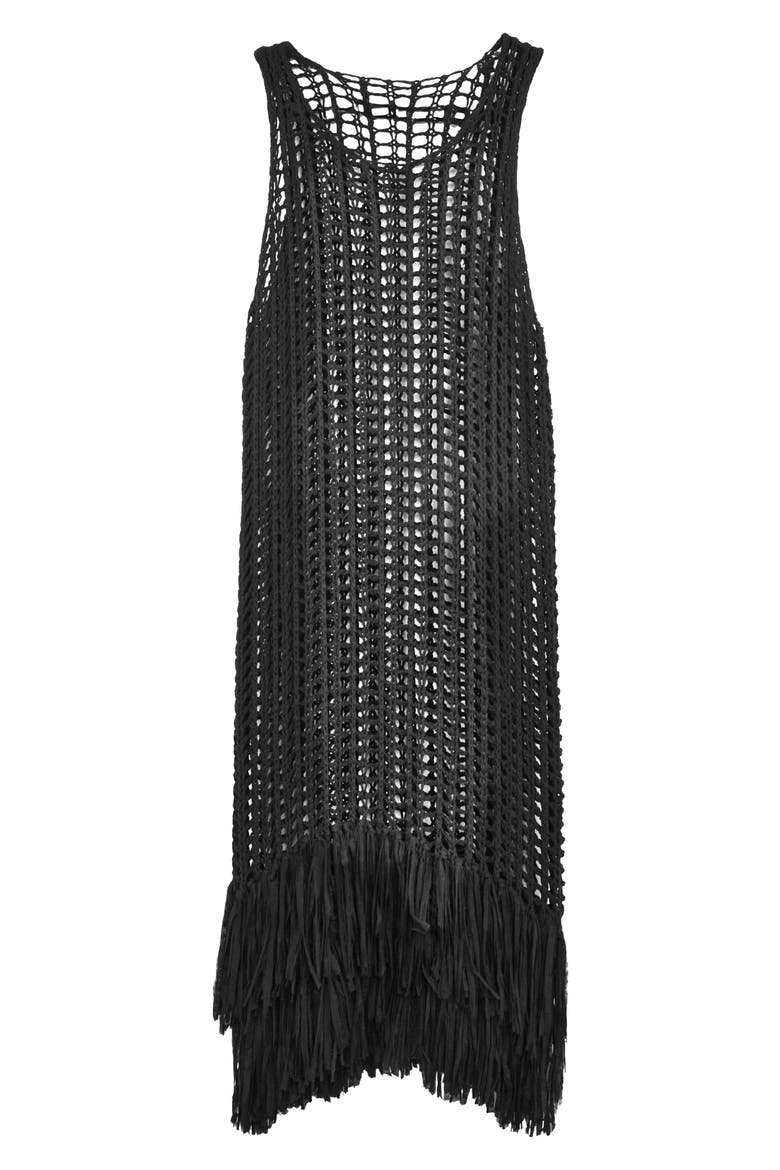 Boho Chic Fringe Knit Cover-Up, Alternate, color, BLACK