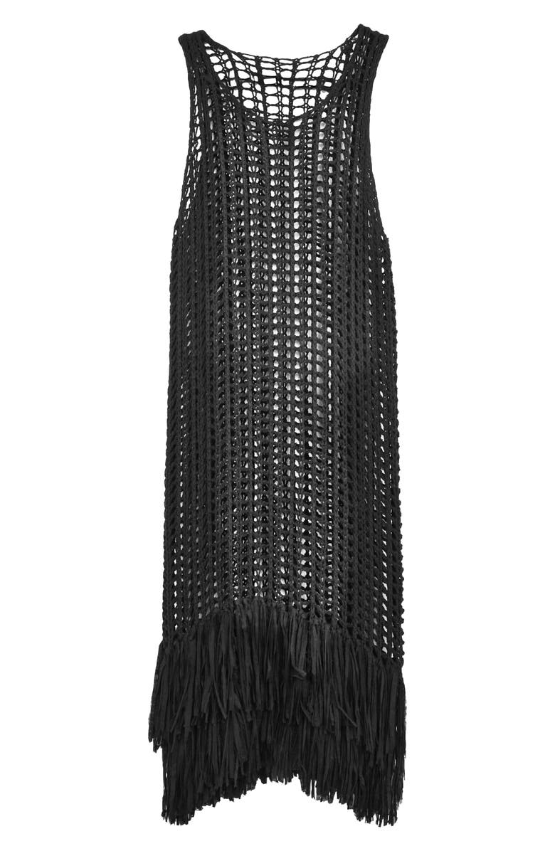 SAACHI Boho Chic Fringe Knit Cover-Up, Alternate, color, Black