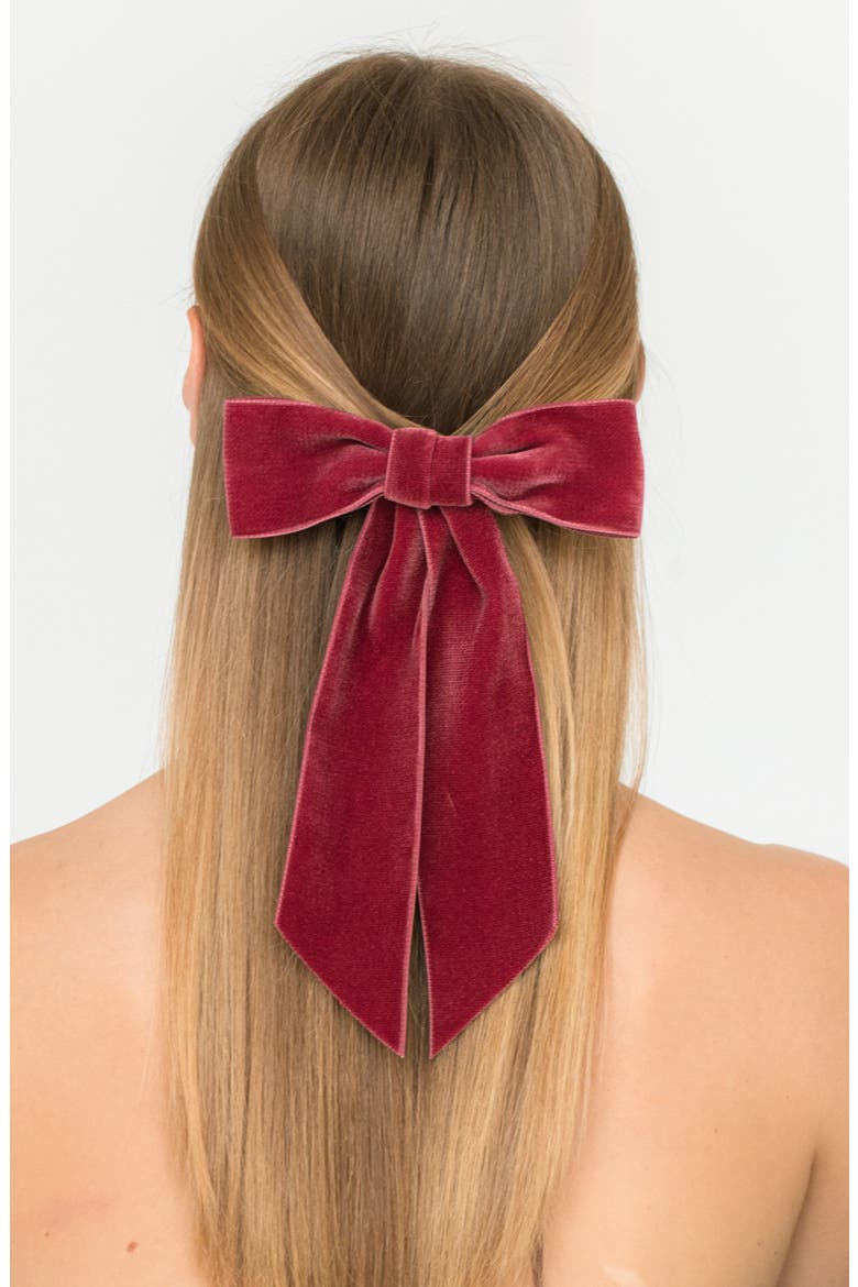 Wide Velvet Bow Barrette, Alternate, color, ANTIQUE ROSE