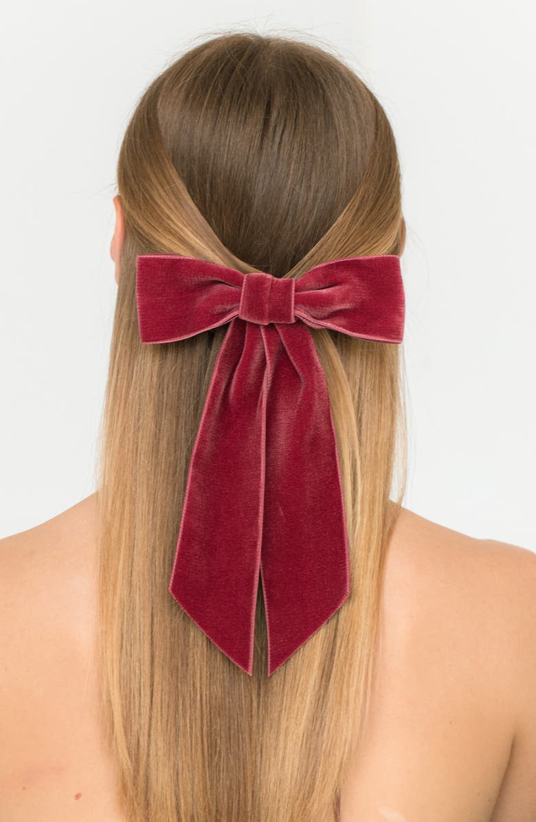Jennifer Behr Wide Velvet Bow Barrette, Alternate, color, Antique Rose