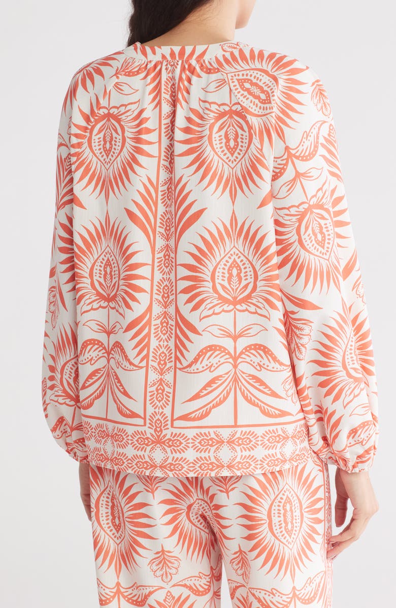 Gemma + Jane Boarder Print Tie Neck Top, Alternate, color, Sunkissed / Ivory