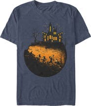 Mickey & Friends Men's Mickey & Friends Halloween Mickey Mouse and Haunted House T-Shirt