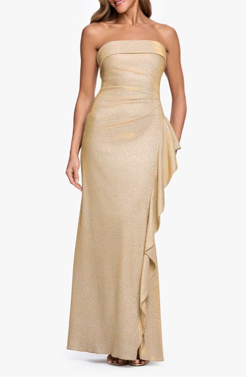 Galaxy Glitter Strapless Ruffle Gown