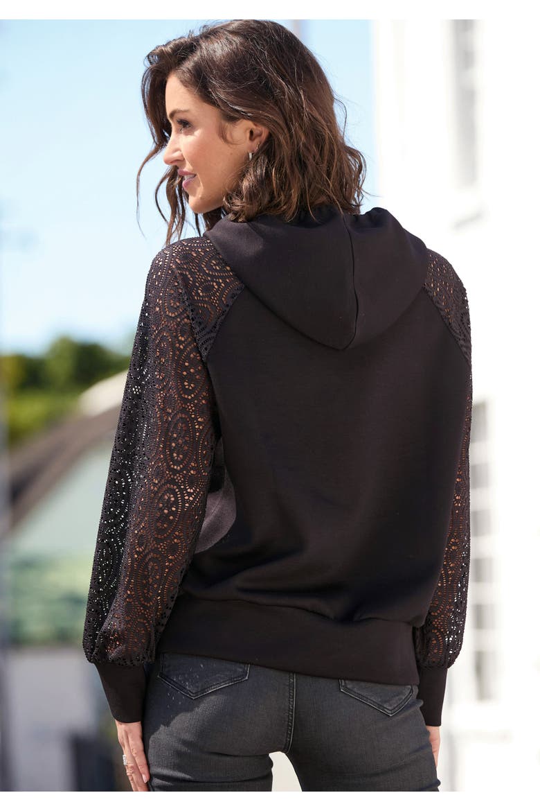 Lace Sleeve Hoodie, Alternate, color, Black