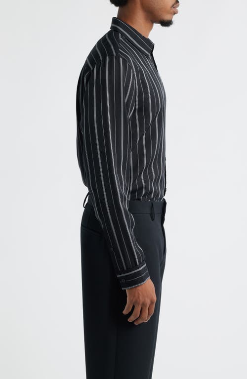 Open Edit Stripe Long Sleeve Button-up Shirt In Black