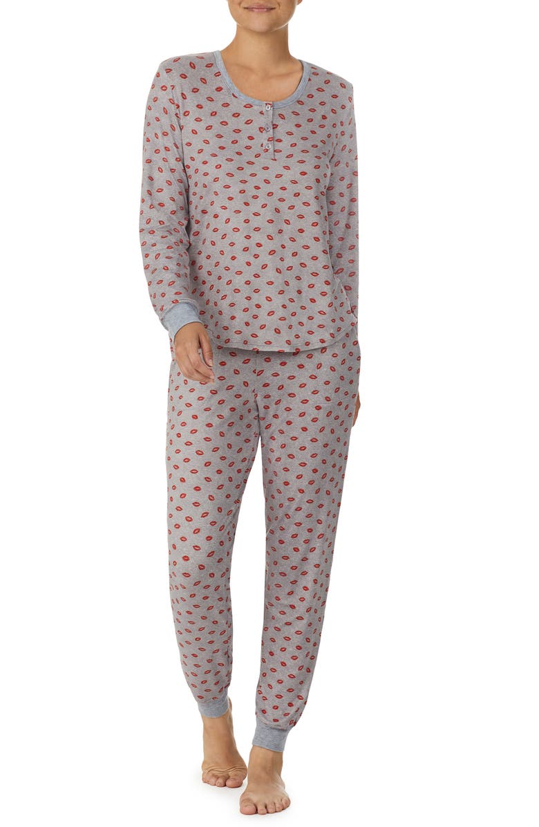 Kate Spade New York print henley long pajamas, Alternate, color, 