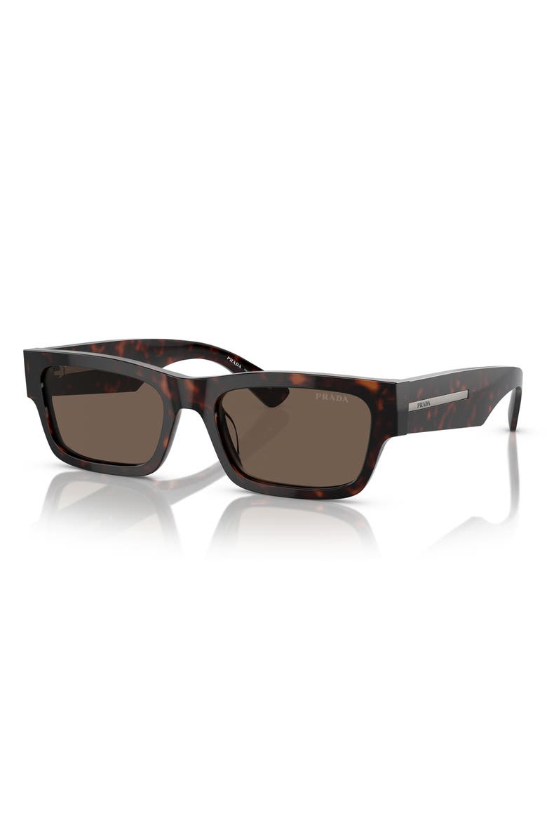 Prada 56mm Rectangular Polarized Sunglasses, Alternate, color, Havana