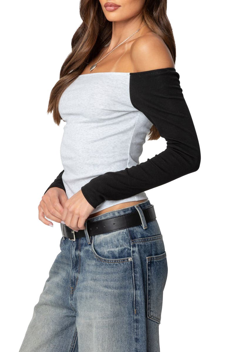 EDIKTED Colorblock Off the Shoulder Top, Alternate, color, Gray-Melange