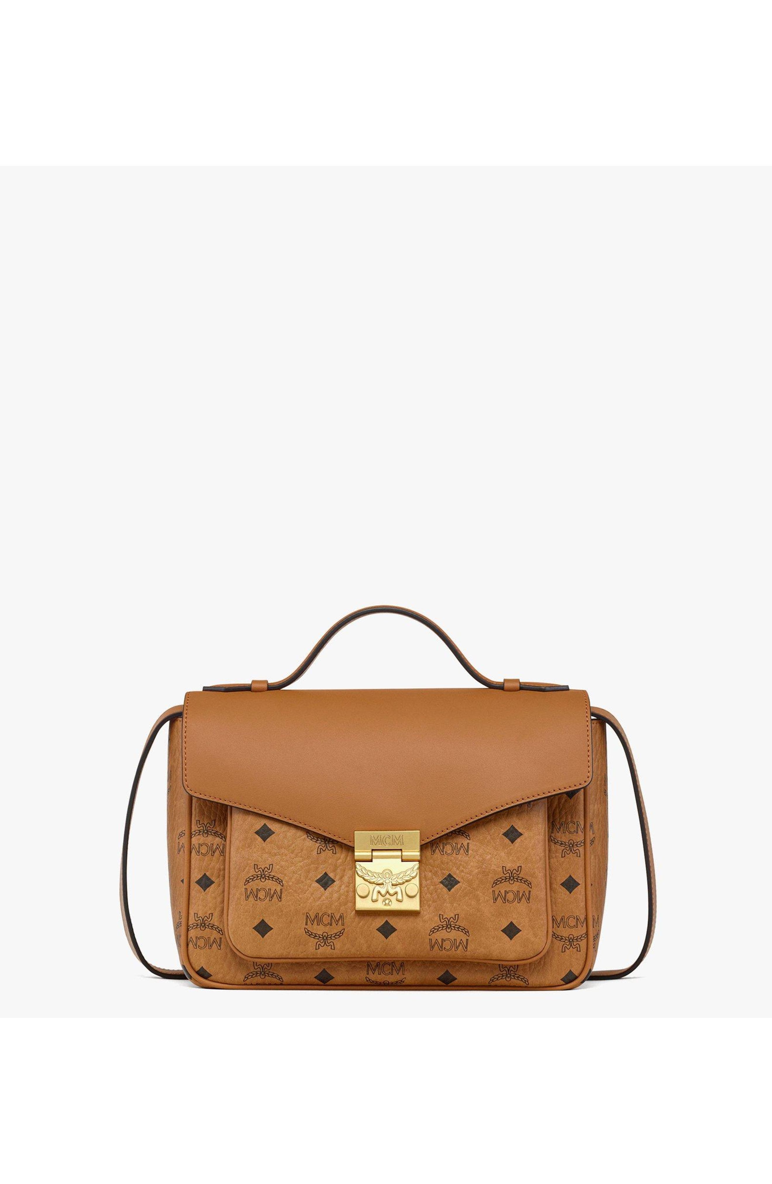 MCM Tracy Satchel in Visetos Leather Mix, Main, color, Cognac