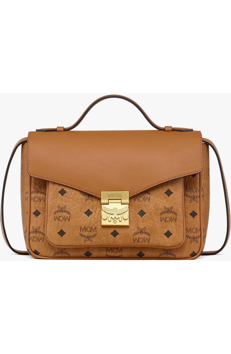 MCM Tracy Satchel in Visetos Leather Mix, Main, color, Cognac