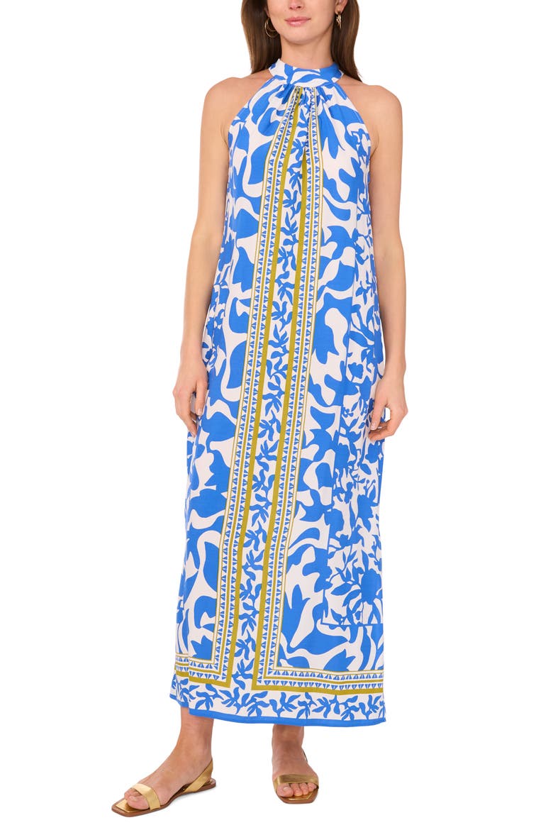 Print Tie Back Sleeveless Maxi Dress, Main, color, DEW BLUE