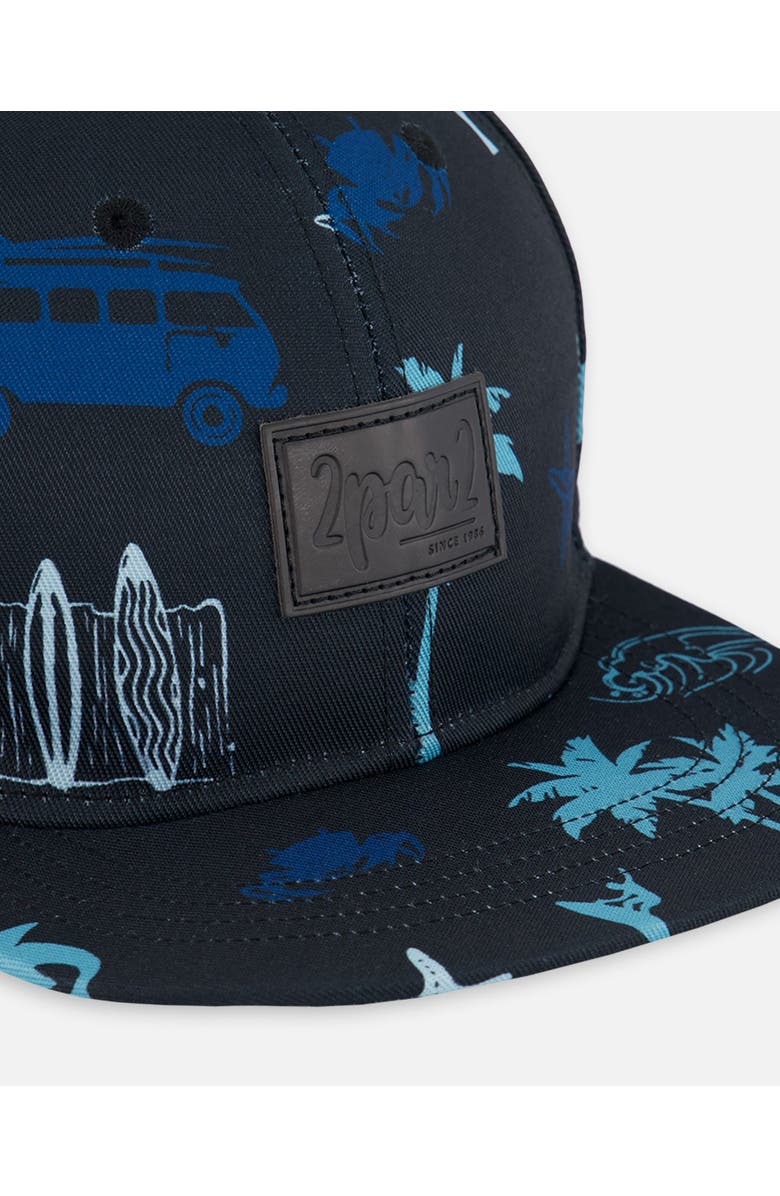 Deux par Deux Baby Boy's Printed Cap Light Blue Beach On Black, Alternate, color, 