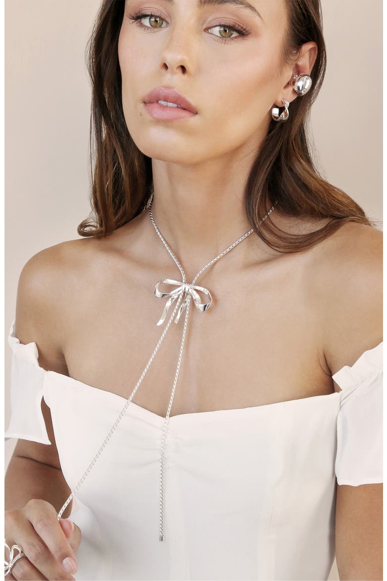 Bow Organica Bolo Necklace, Alternate, color, SILVER