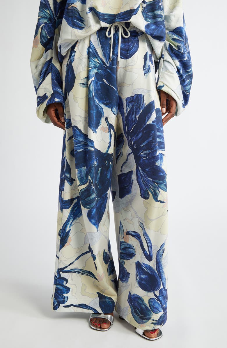 Dries Van Noten Hadium Floral Pleated Cotton Wide Leg Pants, Main, color, 