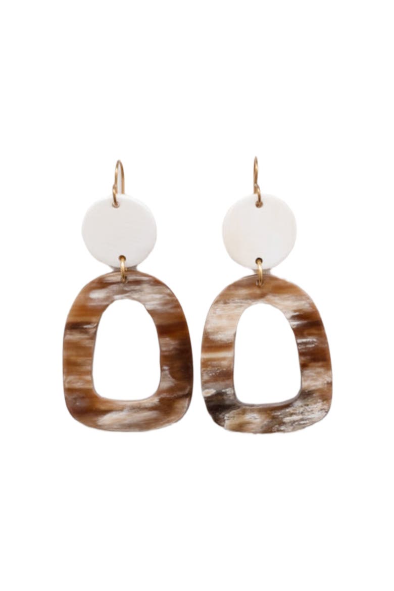 Open Oblong Earrings, Main, color, White & Brown
