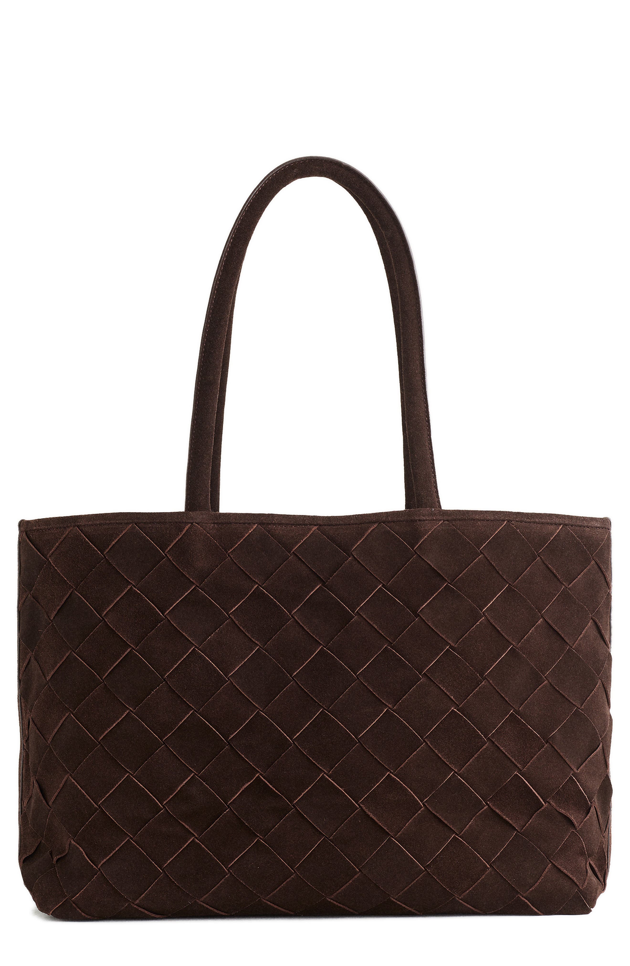 The Signature Woven Suede Tote, Main, color, DARK CAROB