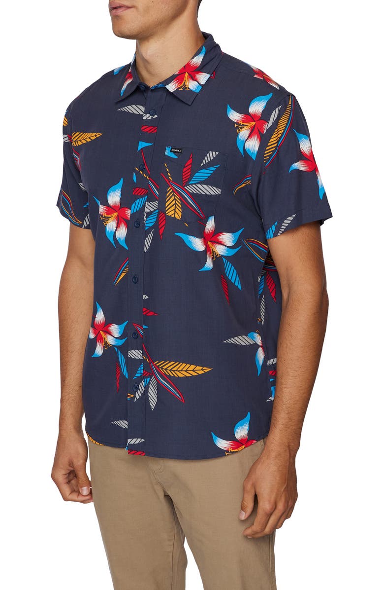 O'Neill Yabro Hibiscus Short Sleeve Button-Up Shirt, Alternate, color, 