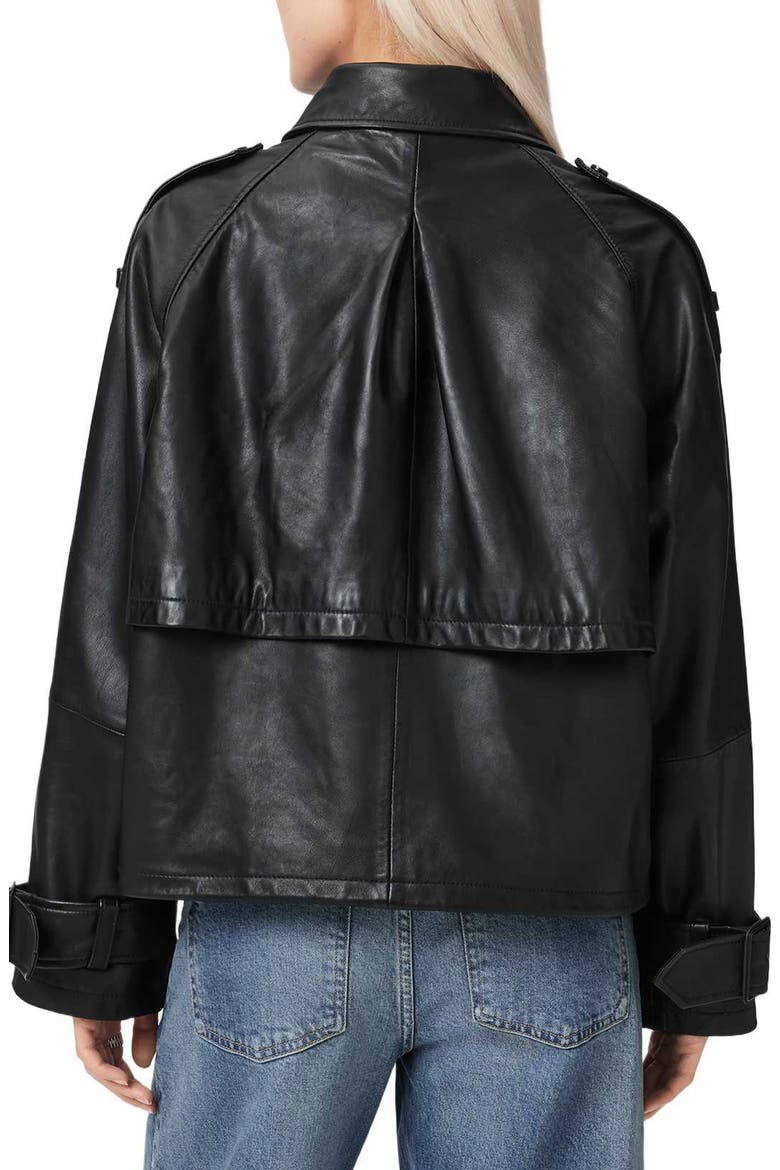 Reya Crop Leather Trench Coat, Alternate, color, BLACK