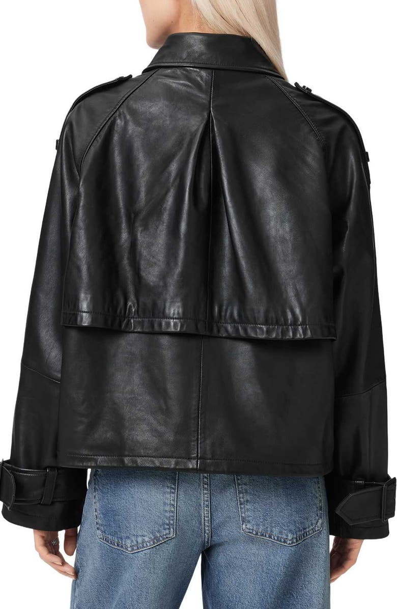 AllSaints Reya Crop Leather Trench Coat, Alternate, color, 