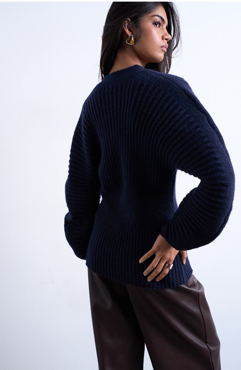 Topshop Ovoid Cinch Cardigan, Alternate, color, Navy