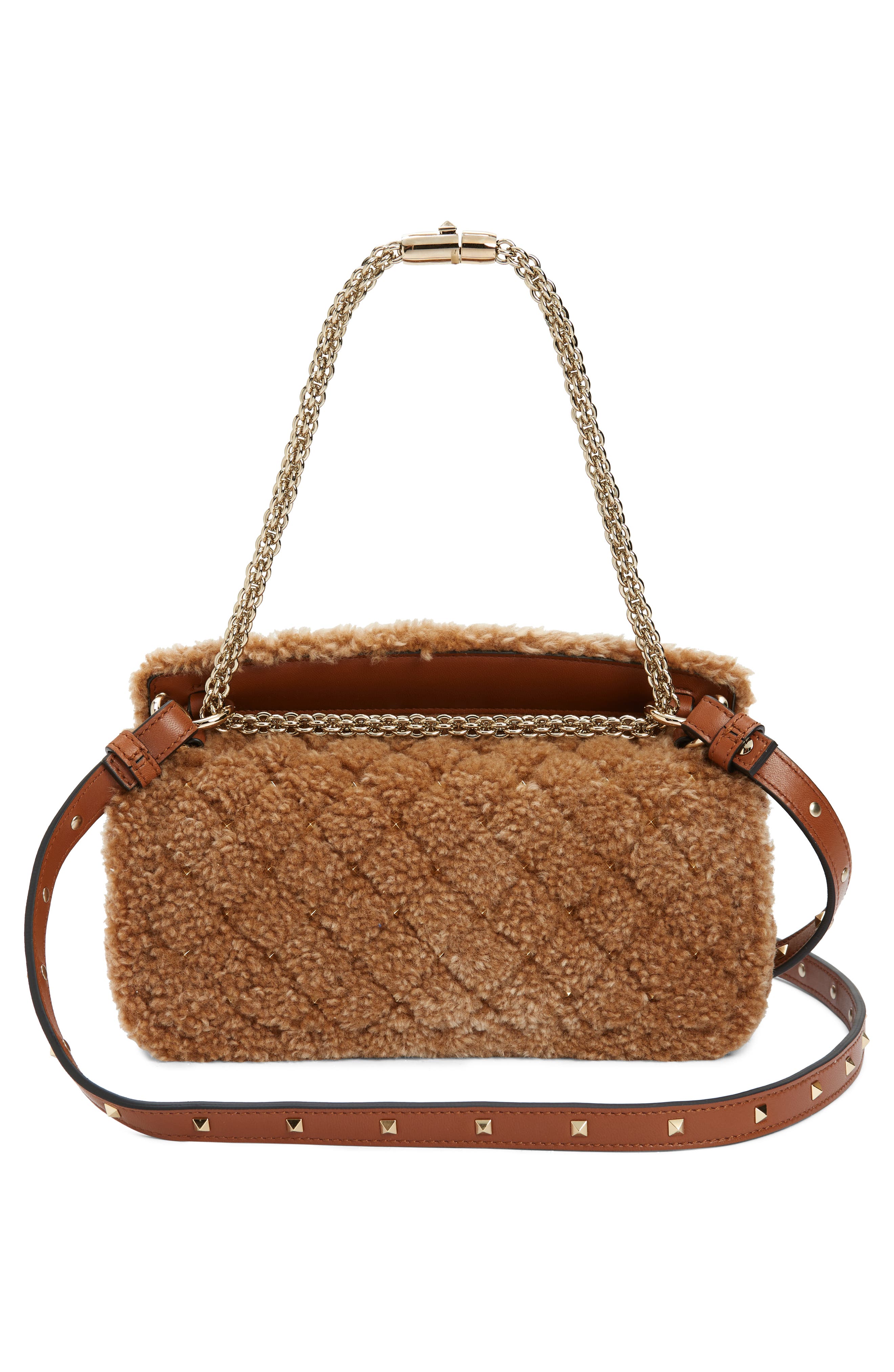 Valentino Garavani Rockstud Spike Genuine Shearling Shoulder Bag, Alternate, color, 