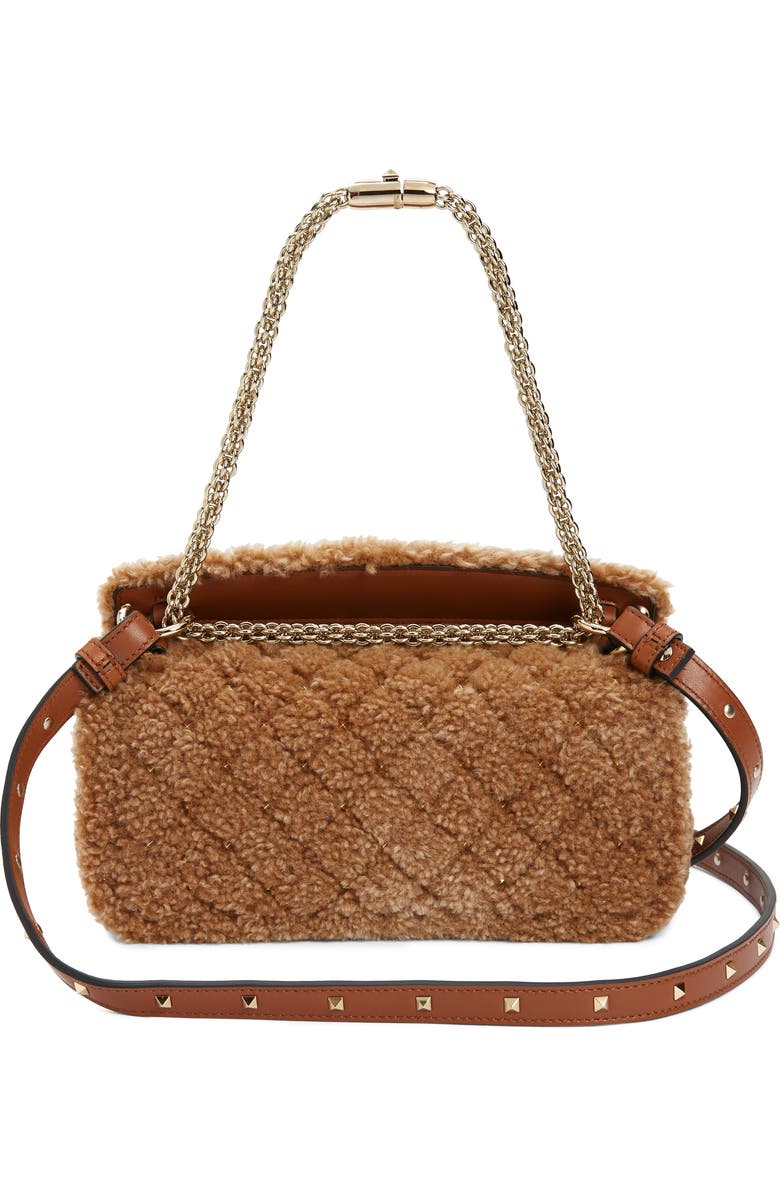 Valentino Garavani Rockstud Spike Genuine Shearling Shoulder Bag, Alternate, color,