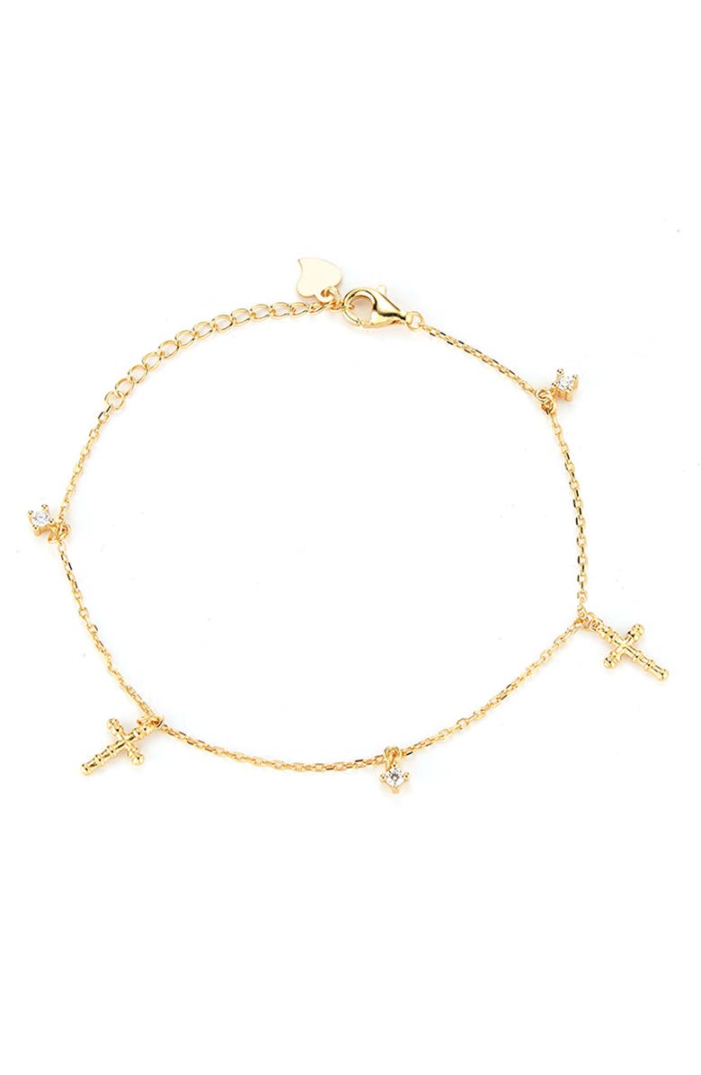 GLAZE JEWELRY 14K Gold Plated Sterling Silver CZ Cross Charm Bracelet, Main, color,