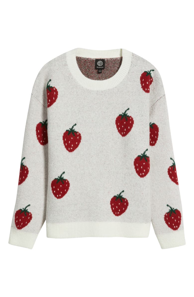 Bobeau Strawberry Jacquard Sweater, Alternate, color, Ivory/ Red