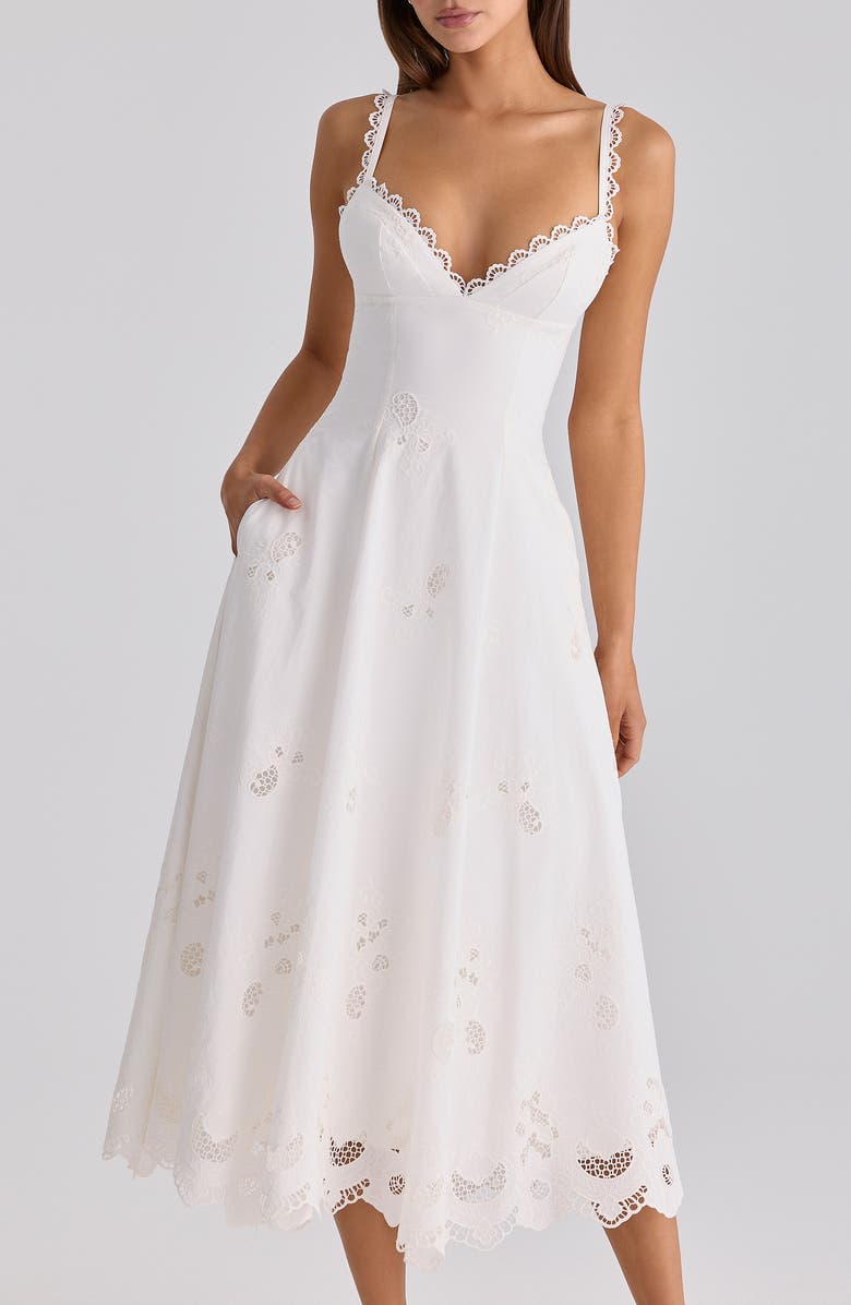 HOUSE OF CB Tatiana Broderie Midi Dress, Alternate, color, White
