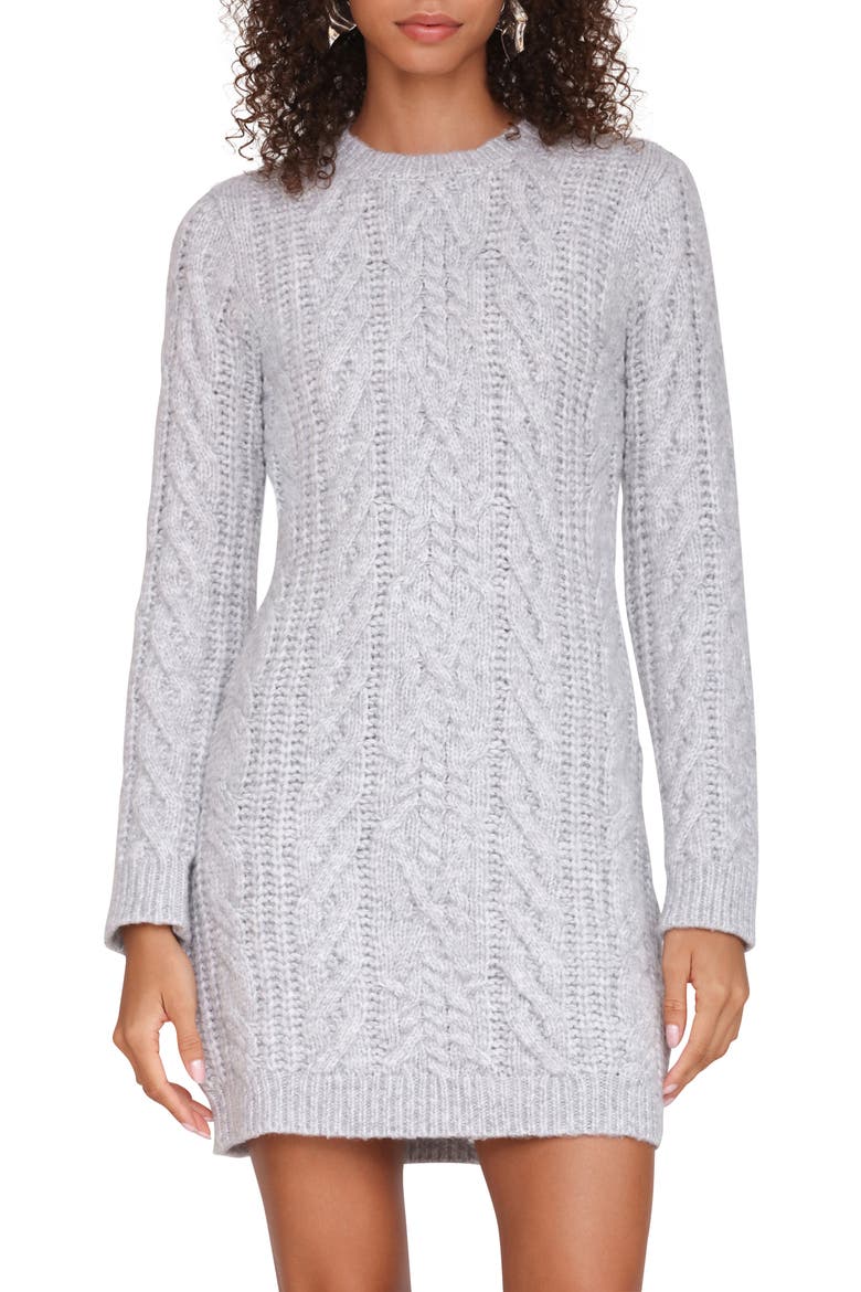Long Sleeve Cable Stitch Mini Sweater Dress, Alternate, color, SILVER