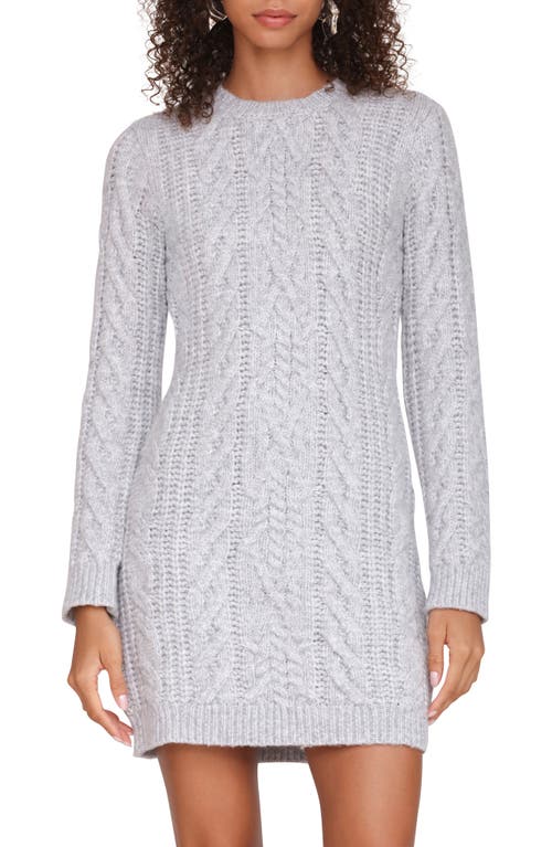 Avec Les Filles Long Sleeve Cable Stitch Mini Sweater Dress In Silver