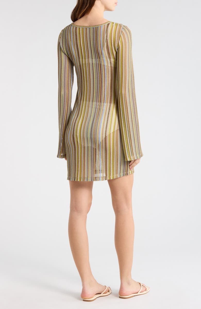 Abound Stripe Crochet Bell Sleeve Cover-Up Dress, Alternate, color, Green Stripe Multi