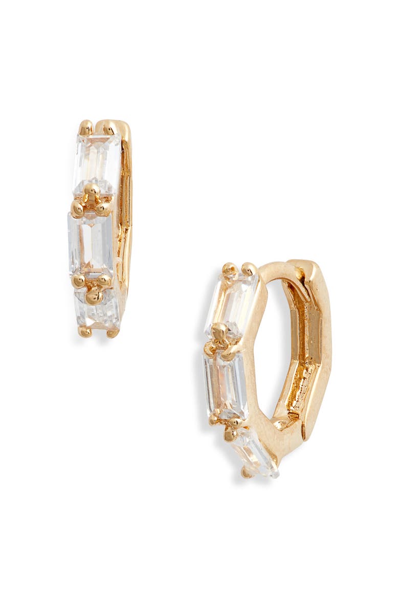 Maeve Cubic Zirconia Huggie Hoop Earrings, Main, color, GOLD