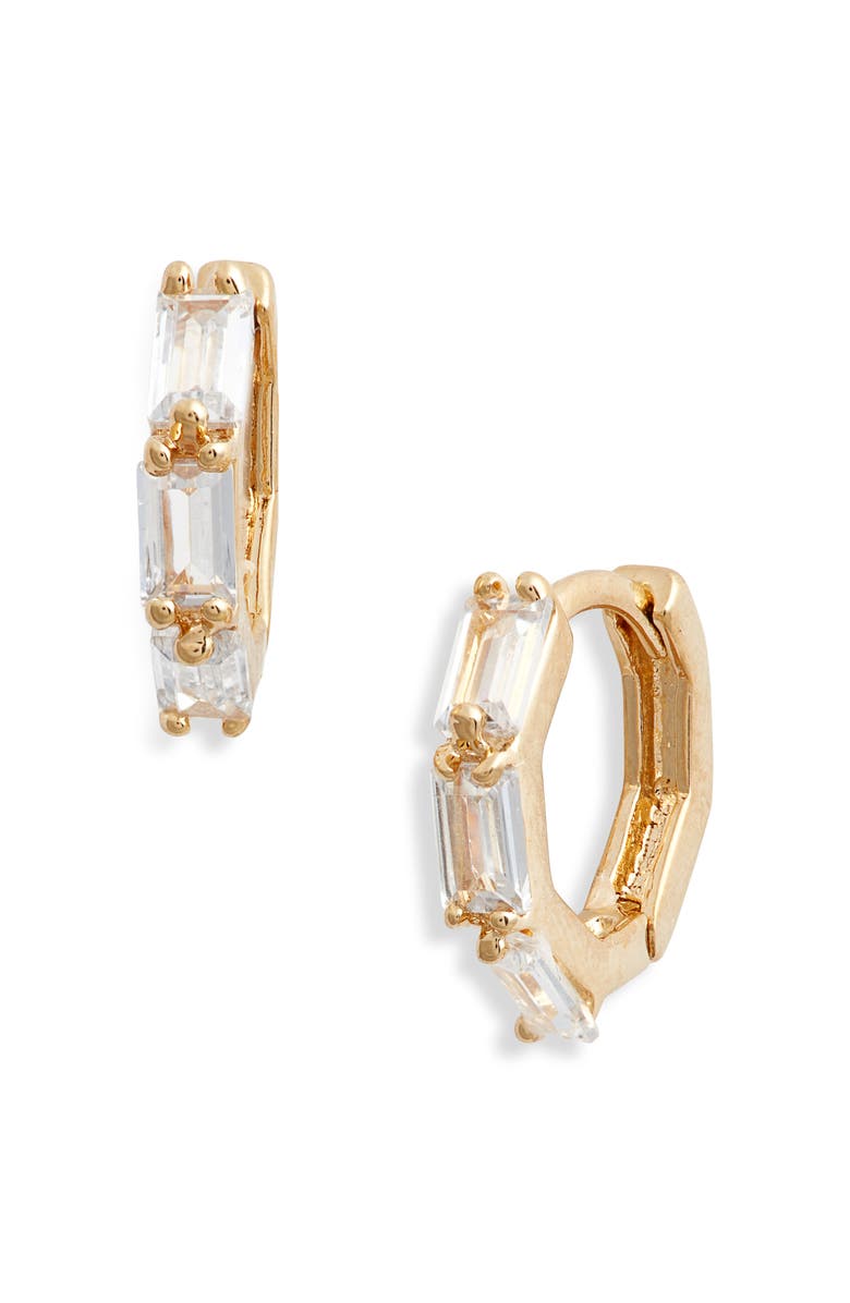 Child of Wild Maeve Cubic Zirconia Huggie Hoop Earrings, Main, color, Gold