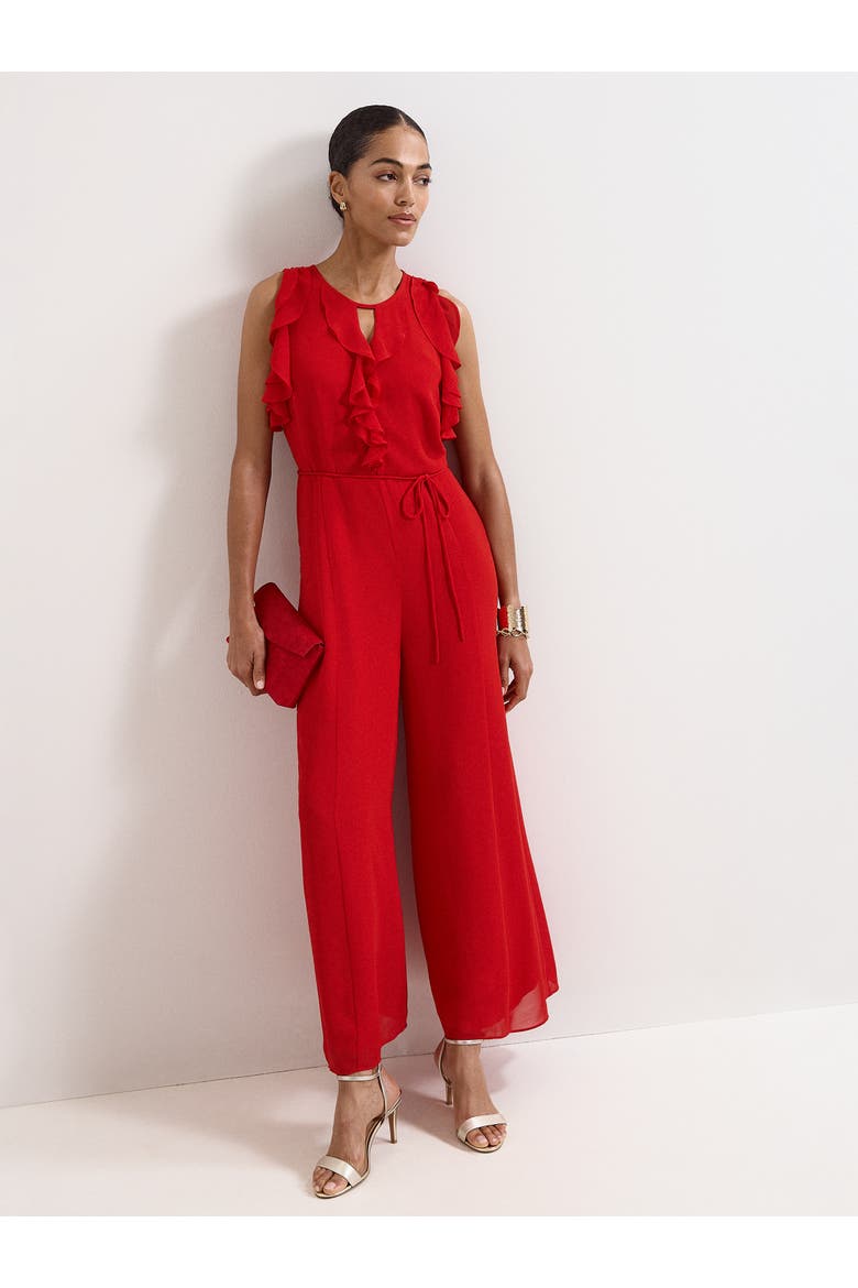 Front Wide Leg Jumpsuit Cinched Waist, Main, color, Red
